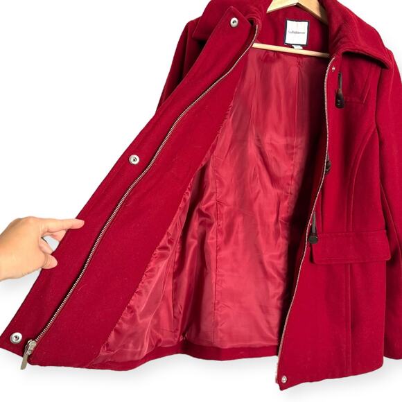 Croft & Barrow Red Wool Blend Hooded Toggle Button Short Pea Coat Women's M - Picture 6 of 12